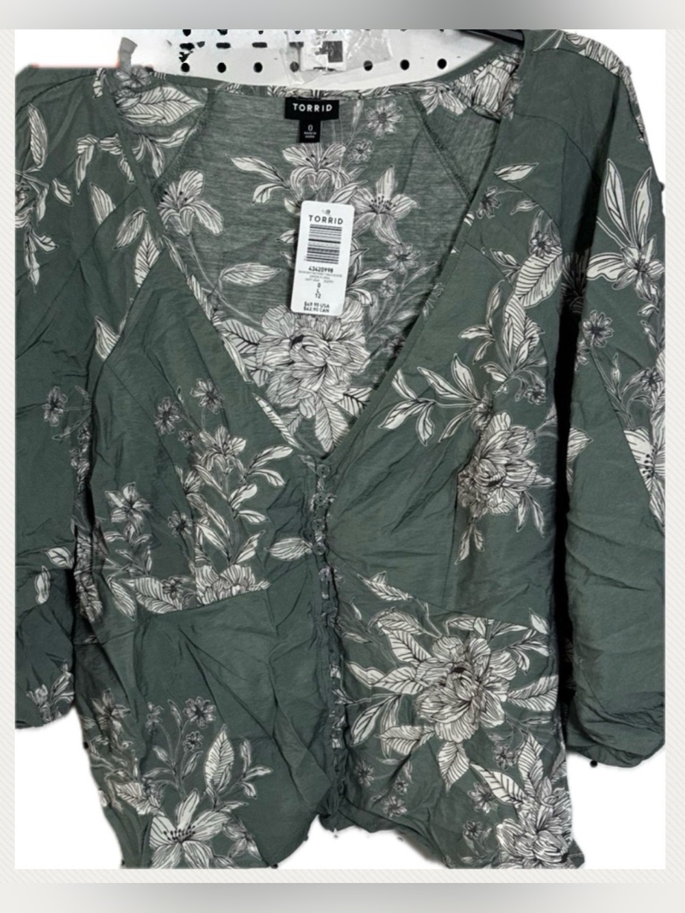 Torrid NWT Green Floral Rayon Button-Front V-Neck Blouse- Large ge